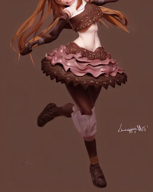 Image similar to a ( girl as personification of chocolate cupcake ), fantasy bakery, digital art by krenz cushart, laurie greasly, wlop, artgerm, intricate, ( highly detailed figure ), sharp focus, smooth, epic composition, joyful, unreal engine