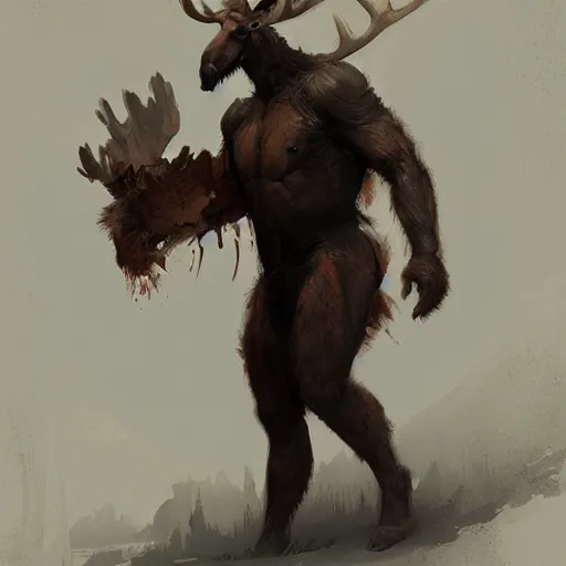 Image similar to moose human hybrid by greg rutkowski
