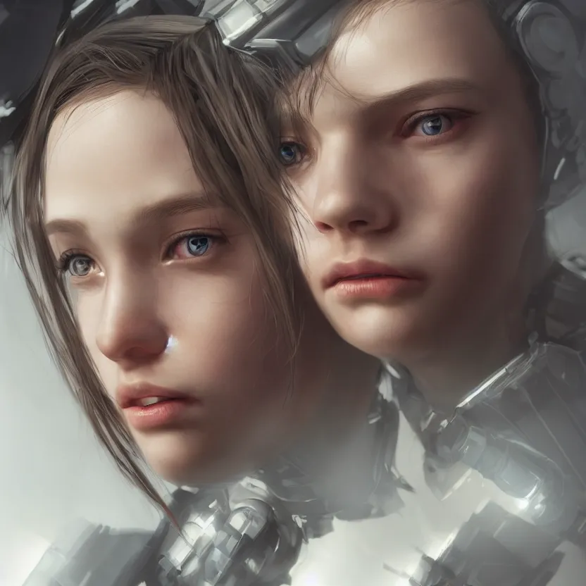 Prompt: hyperrealistic portrait of one cyborg girl, closeup, volumetric lighting, epic cinematic lighting, trending on artstation, very detailed, stunning