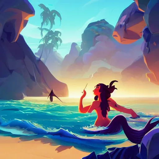 Image similar to painting mermaid treasure on sea of thieves game avatar hero smooth face median photoshop filter cutout vector, behance hd by jesper ejsing, by rhads, makoto shinkai and lois van baarle, ilya kuvshinov, rossdraws global illumination