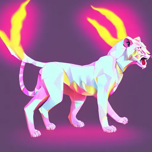 Prompt: aesthetic albino liger fursona portrait, commission of a anthropomorphic lion on fire, fursona wearing vaporwave stylish clothes, winter armosphere, pastel simple art, low poly