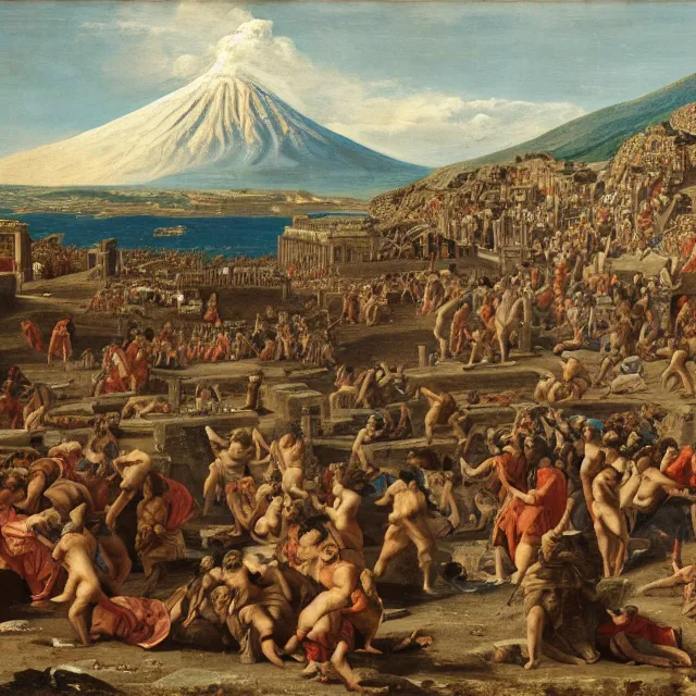 Image similar to pompeii, during eruption of mount vesuvius, detailed, 4 k