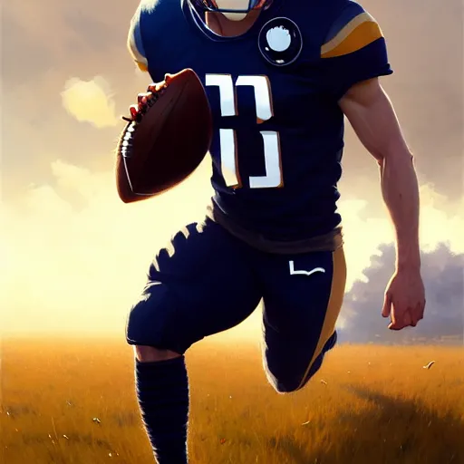 Image similar to highly detailed portrait of cooper kupp eating a football, unreal engine, fantasy art by greg rutkowski, loish, rhads, ferdinand knab, makoto shinkai and lois van baarle, ilya kuvshinov, rossdraws, tom bagshaw, global illumination, radiant light, detailed and intricate environment