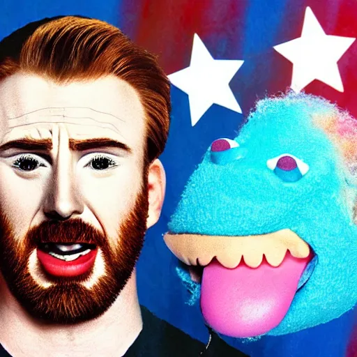 Prompt: inverted colors macabre chris evans as a muppet