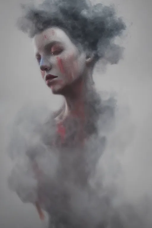 Image similar to a portrait of a person made of smoke. impressionism. matte painting. octane render