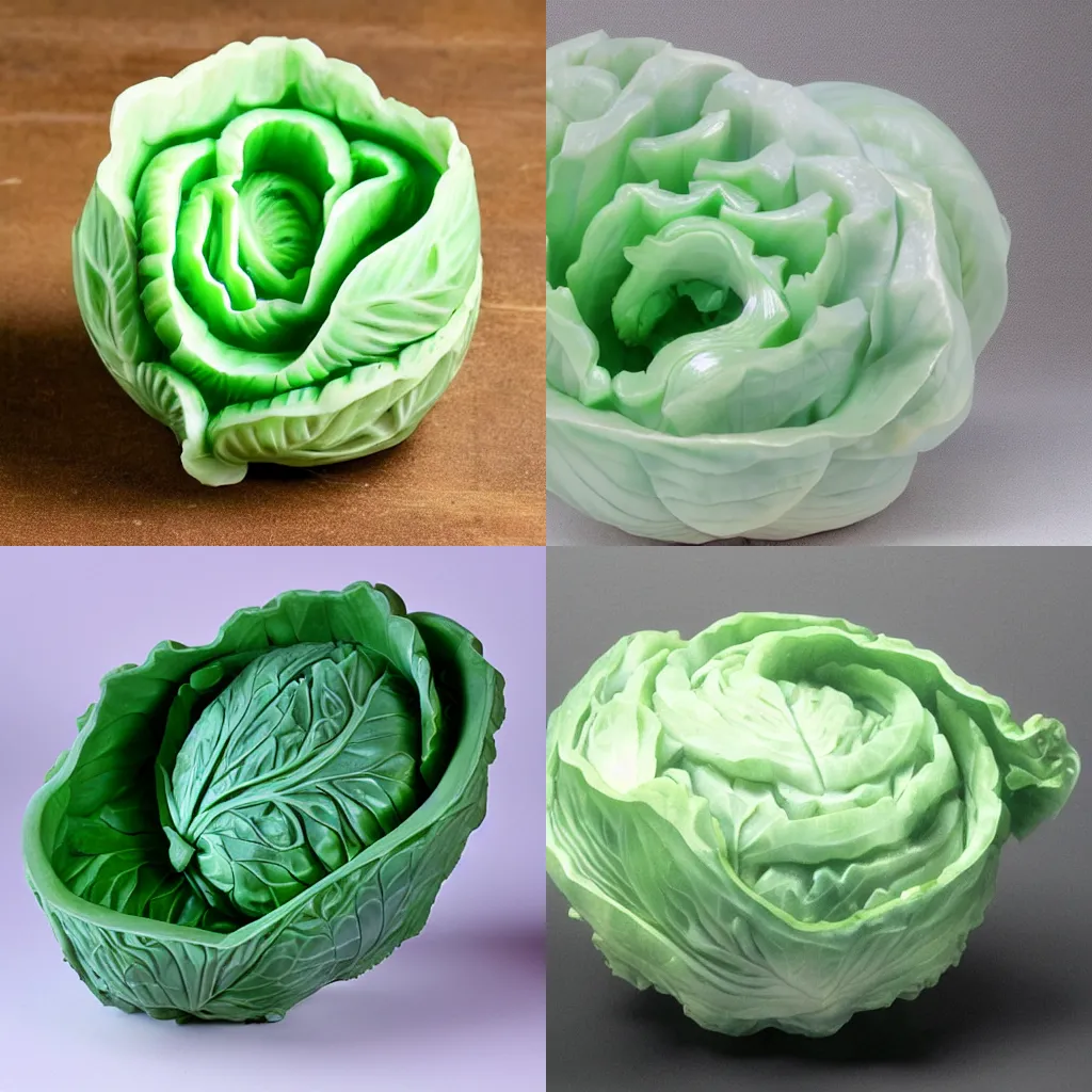 Prompt: cabbage carved out of jadeite