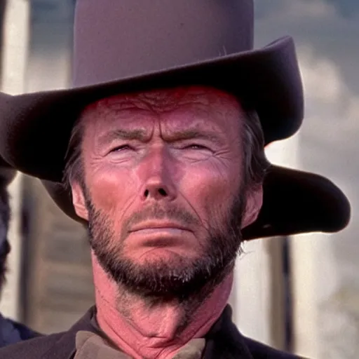 Prompt: donald trump as clint eastwood squinting at high noon in the style of a clint eastwood movie, the good, the bad and the ugly, clint eastwood, steven seagal, bud spencer, donald trump, glory days, patriotism