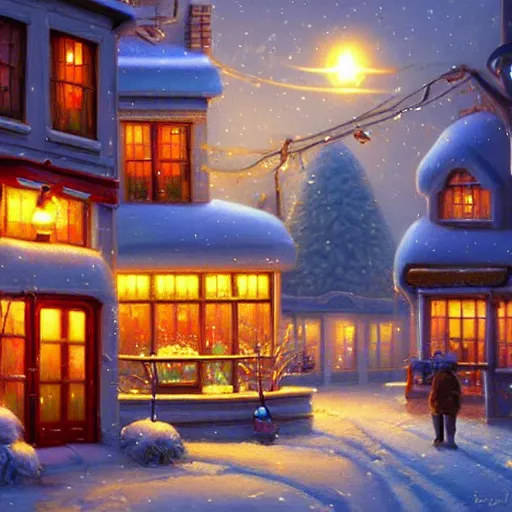 Image similar to toy shop,inspired by Evgeny Lushpin,winter,nighttime,cinematic,art station