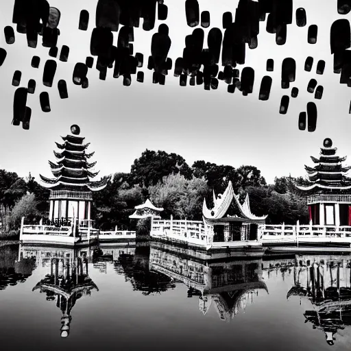 Image similar to chinese lantern festival, award winning black and white photography