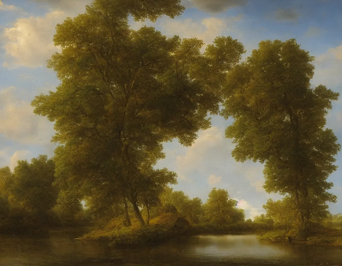 Prompt: the biesbosch, the netherlands in the style of hudson river school of art, oil on canvas