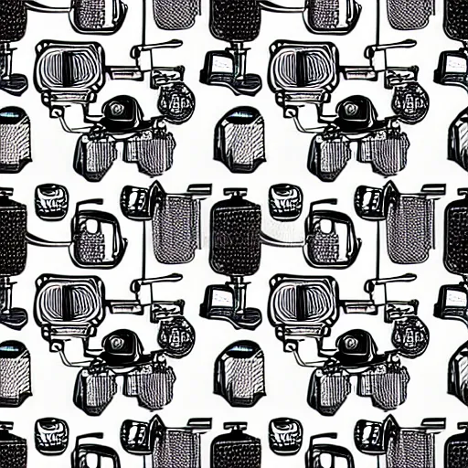 Image similar to seamless pattern showing microscopes. black and white, drawing, white background, seamless, ornament.