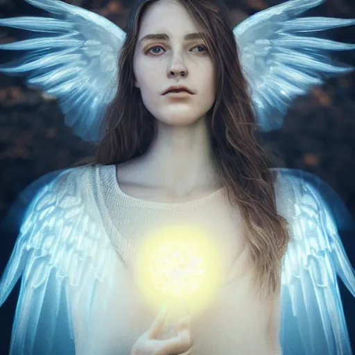 Image similar to portrait art of female angel, art by alessio albi 8 k ultra realistic, angel wings, lens flare, atmosphere, glow, detailed, intricate, full of colour, led lighting, trending on artstation, 4 k, hyperrealistic, 3 5 mm, focused, extreme details, unreal engine 5, masterpiece