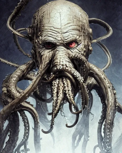 Image similar to a wendigo with gasmask old man | | elderly - face, wrinkled face, realistic shaded perfect face, fine details. anime. tentacles, cthulu, eldritch abomination, dunwitch horror, realistic shaded lighting poster by greg rutkowski, magali villeneuve, artgerm, jeremy lipkin and michael garmash and rob rey