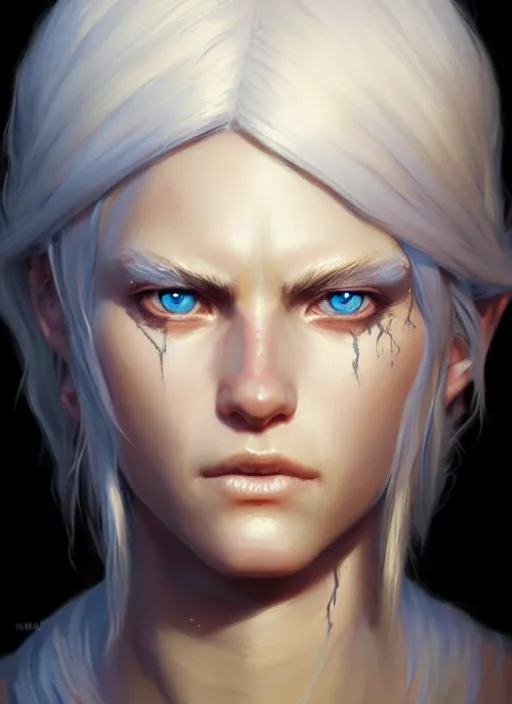 Image similar to a fantasy style portrait painting of shy white female paladin scar wound left eye with blonde hair and blue eyes, holy oil painting unreal 5 daz. rpg portrait extremely detailed artgerm greg rutkowski _ greg