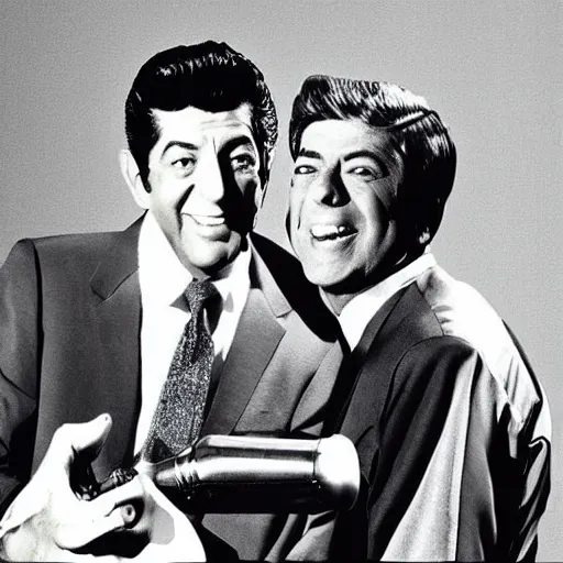 Prompt: dean martin and jerry lewis in the style of studio ghibli