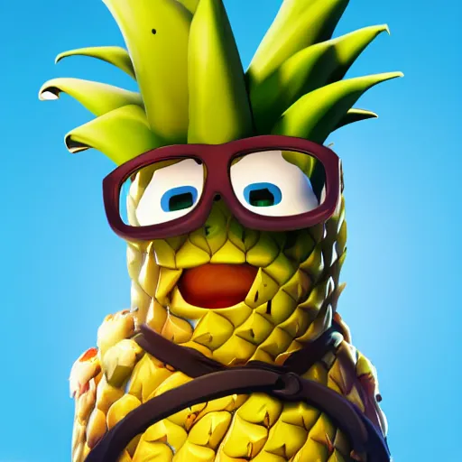 Prompt: anthropomorphic pineapple filled with beans, the bean - filled anthropomorphic pineapple is playing the video game fortnite