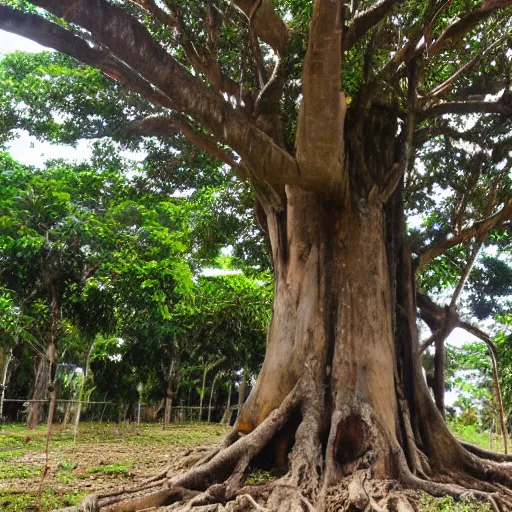 Prompt: ceiba tree at a crossroads in Honduras