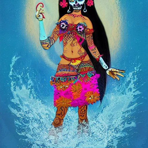 Prompt: los muertos moana, art by michael miller