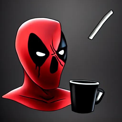 Image similar to the grim reaper with a cup made from deadpool\'s skull which is laughing, 8k, cgsociety