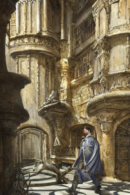 Image similar to an biomechanical palace guard walking through the byzantine courtyard by anders zorn, wonderful, mandelbulb 3 d buildings, fractal designs, dynamic, masterpiece by greg rutkowski, hyperrealism, beautiful cinematic light, by greg manchess, jessica rossier