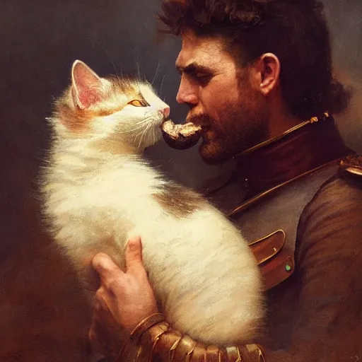 Image similar to UHD tonalism painting of Captain Archer eating a kitten, by Antonio Caparo and Ferdinand Knab and Greg Rutkowski, UHD, photorealistic, trending on artstation, trending on deviantart