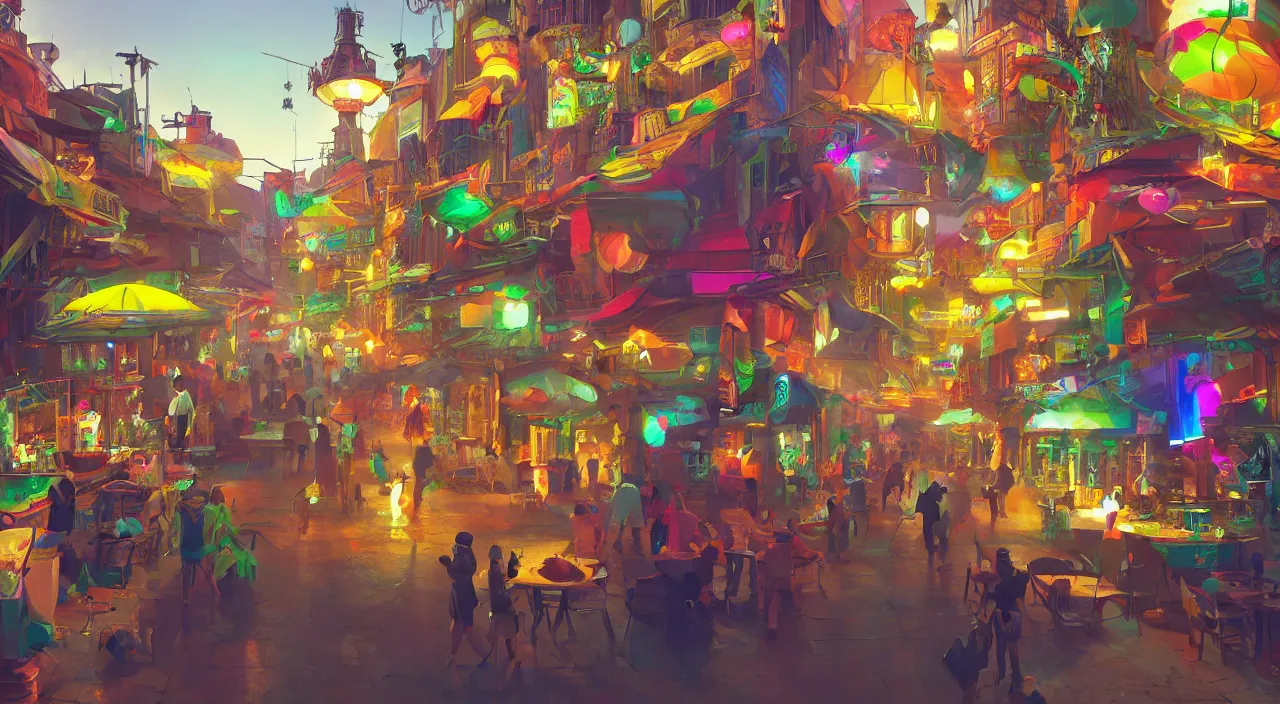 Image similar to bazaar zouk oriantal multicolorful sky shine place mosquet painting stylized digital video game icon global illumination ray tracing 8 k hd resolution, by ilya kuvshinov and cushart krentz and gilleard james