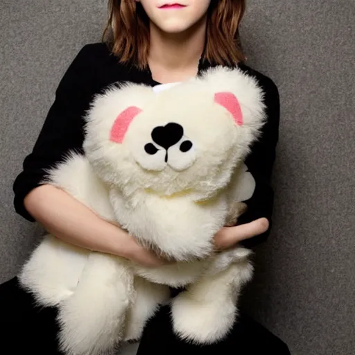 Image similar to Emma Watson as a cuddly toy, fluffy, cute, studio photography