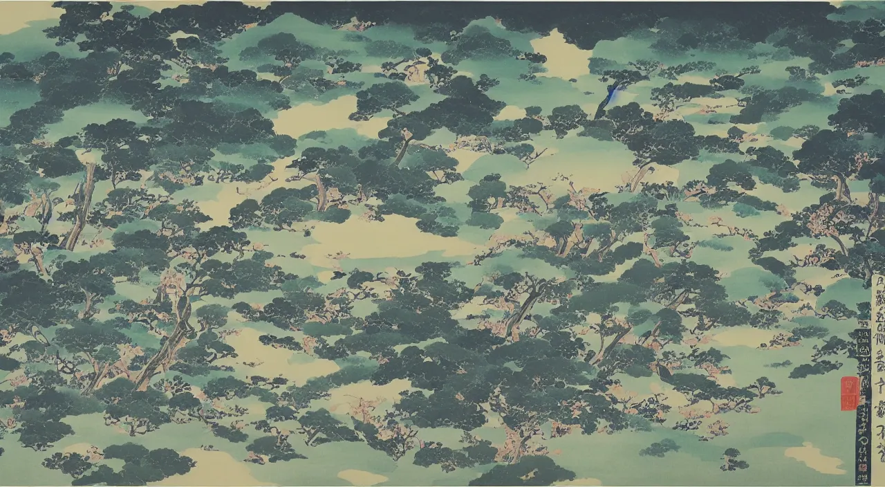 Prompt: A beautiful landscape painting of the future by Sesshu Toyo and Hasegawa Tohaku and Ogata Korin