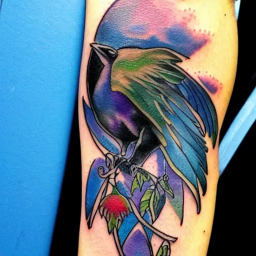 prompthunt raven jioness forest blue flame moon tattoo art by Bryan  Alfaro award winning tattoo concept highly detailed