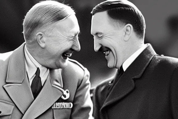 Image similar to “ very very intricate photorealistic photo of hitler and joe biden laughing together, detailed natural lighting, award - winning crisp details ”