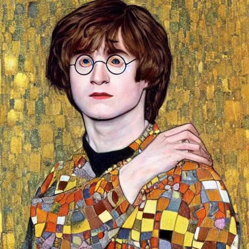 Prompt: harry potter painted by gustav klimt