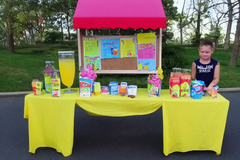 Prompt: armed chidren lemonade stand