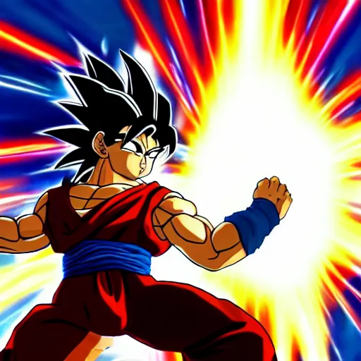 Prompt: first person view of goku firing a kamehameha