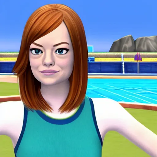 Image similar to screenshot of emma stone as a character in wii sport, mii channel, nintendo, rtx, best graphics