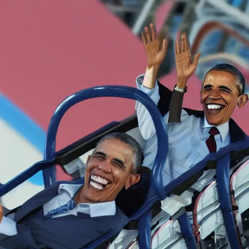 Image similar to obama laughing on a roller coaster