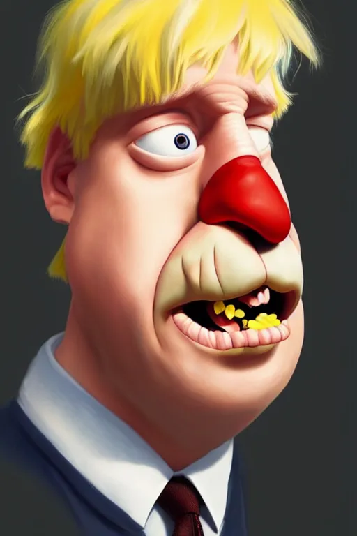 Image similar to Boris Johnson as a Simpsons character, realistic portrait, symmetrical, highly detailed, digital painting, artstation, concept art, smooth, sharp focus, illustration, cinematic lighting, art by artgerm and greg rutkowski and alphonse mucha