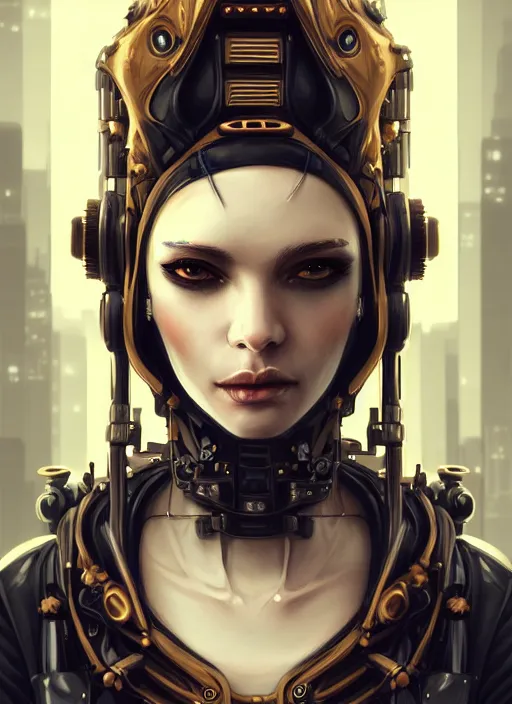 Image similar to soft lustrous ivory ebony biotech raver gutter punk gothic steampunk cyborg, golden ratio, details, scifi, fantasy, cyberpunk, intricate, decadent, highly detailed, digital painting, octane render, artstation, concept art, smooth, sharp focus, illustration, art by artgerm, loish, wlop