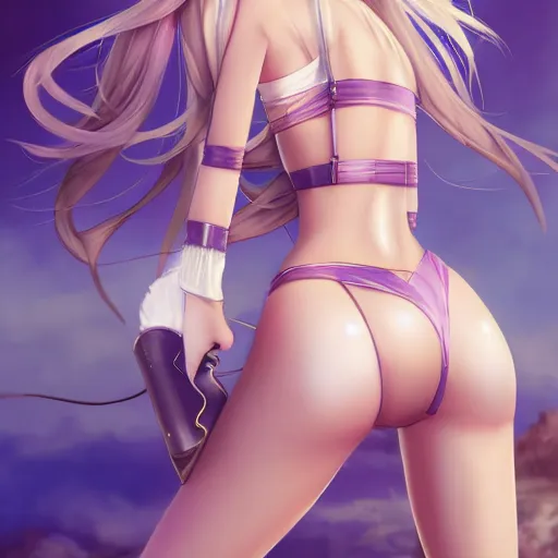 Prompt: a very beautiful young anime chess girl, full body, long wavy blond hair, sky blue eyes, full round face,, bikini, miniskirt, front view, mid - shot, highly detailed, cinematic wallpaper by stanley artgerm lau