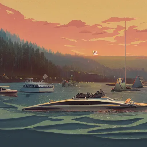 Image similar to yachting club by simon stalenhag