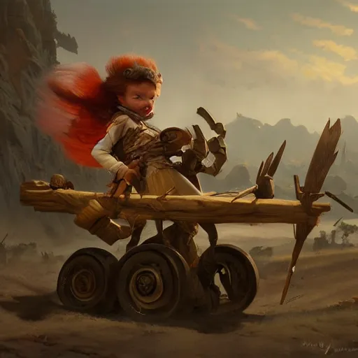 Image similar to goblin riding in a rickety wooden cart holding a lance, organic painting, sunny day, matte painting, bold shapes, hard edges, street art, trending on artstation, by huang guangjian, gil elvgren, ruan jia, greg rutkowski, gaston bussiere