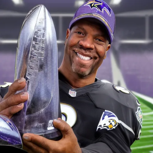 Prompt: portrait of Chuck Clark of the Baltimore Ravens holding the Lombardi Trophy, extremely detailed, detailed and realistic face, photo realistic, 8k