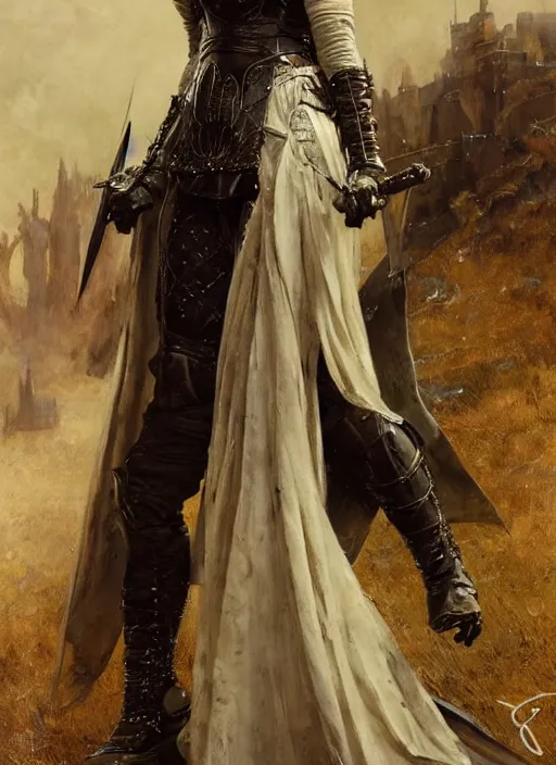 Prompt: young beautiful mischievous rredhead emilia clarke full body wearing black medieval armour, detailed, by gaston bussiere, bayard wu, greg rutkowski, giger, maxim verehin, greg rutkowski, masterpiece, sharp focus, cinematic lightning