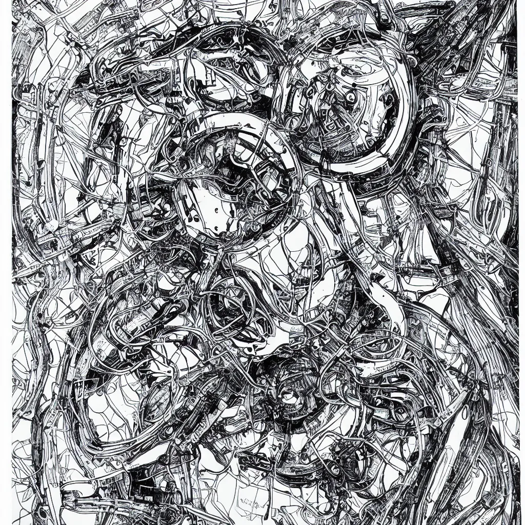 Image similar to ultra precise fineliner drawing of a machine which embeds a man inside a squid, minimal injury, maximal squidification. black marker pen on white gloss paper. gallery quality, winner of nobel prize for insanity