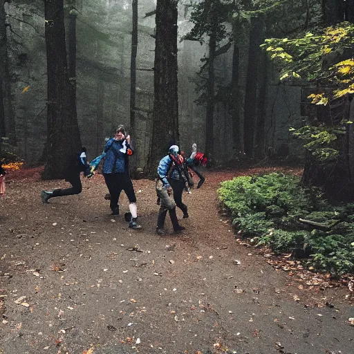 Image similar to a foggy miasma, attacking a group of adventures running through a forest