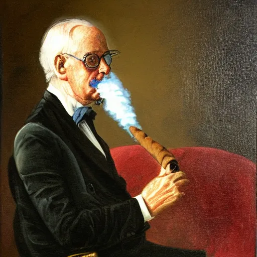Image similar to Oil painting of Carl XVI Gustav smoking a cigar