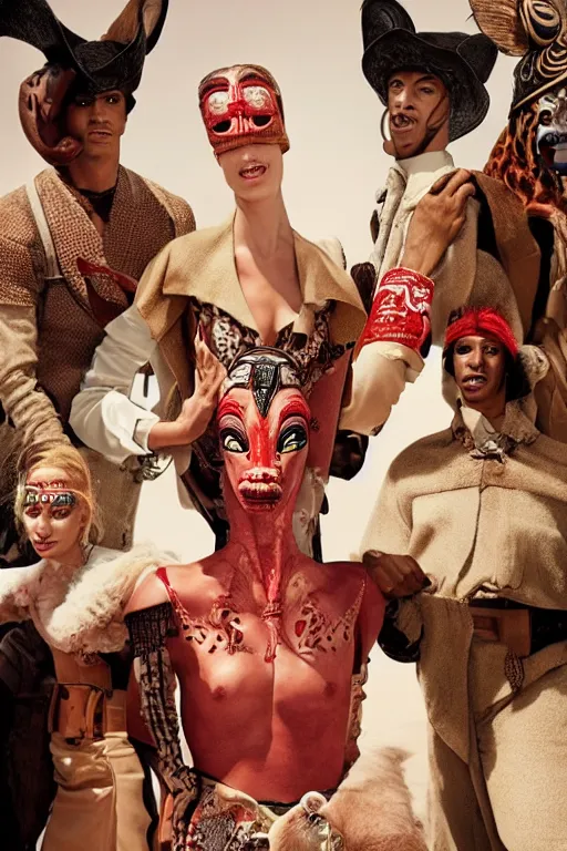Image similar to dolce & gabbana campaign featuring jar jar binks as a female cowgirl, long eyeslashes, huge juicy lips, big seductive eyes, shot by mario testino, realistic vfx simulation