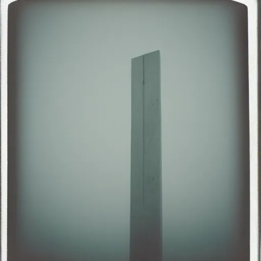 Image similar to very tall concrete sculpture reaching into the fog, expired film, old polaroid, night, megalophobia,