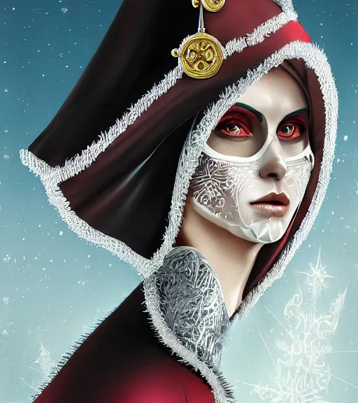 Image similar to beautiful female character inspired by venice carnival, christmas and nun | | digital artwork made by greg rutswork, anna dittmann and lois van barlee, symmetrical, anatomically correct