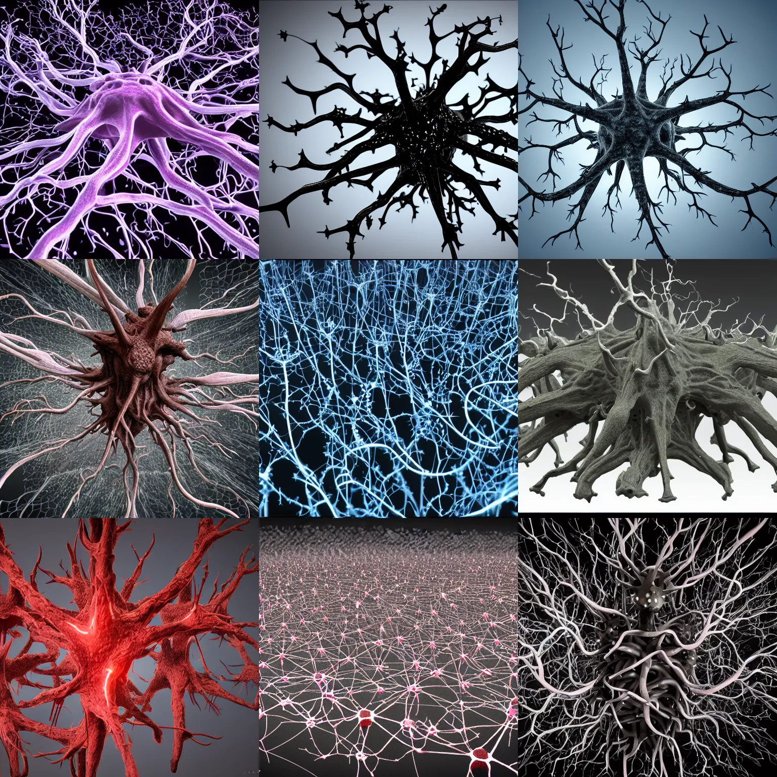 Prompt: satanic army of multiple neuron dendritic monster, hyperrealistic, hyperdetailed, vray
