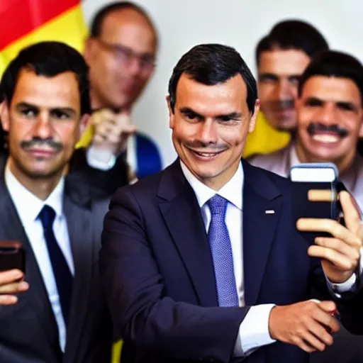 Prompt: spanish president pedro sanchez taking a selfie in venezuela